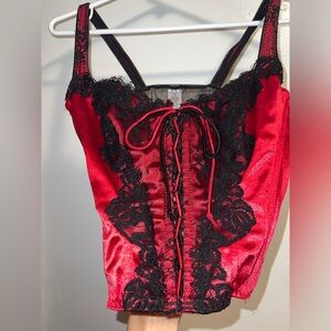 Delicates red satin and black lace lingerie corset